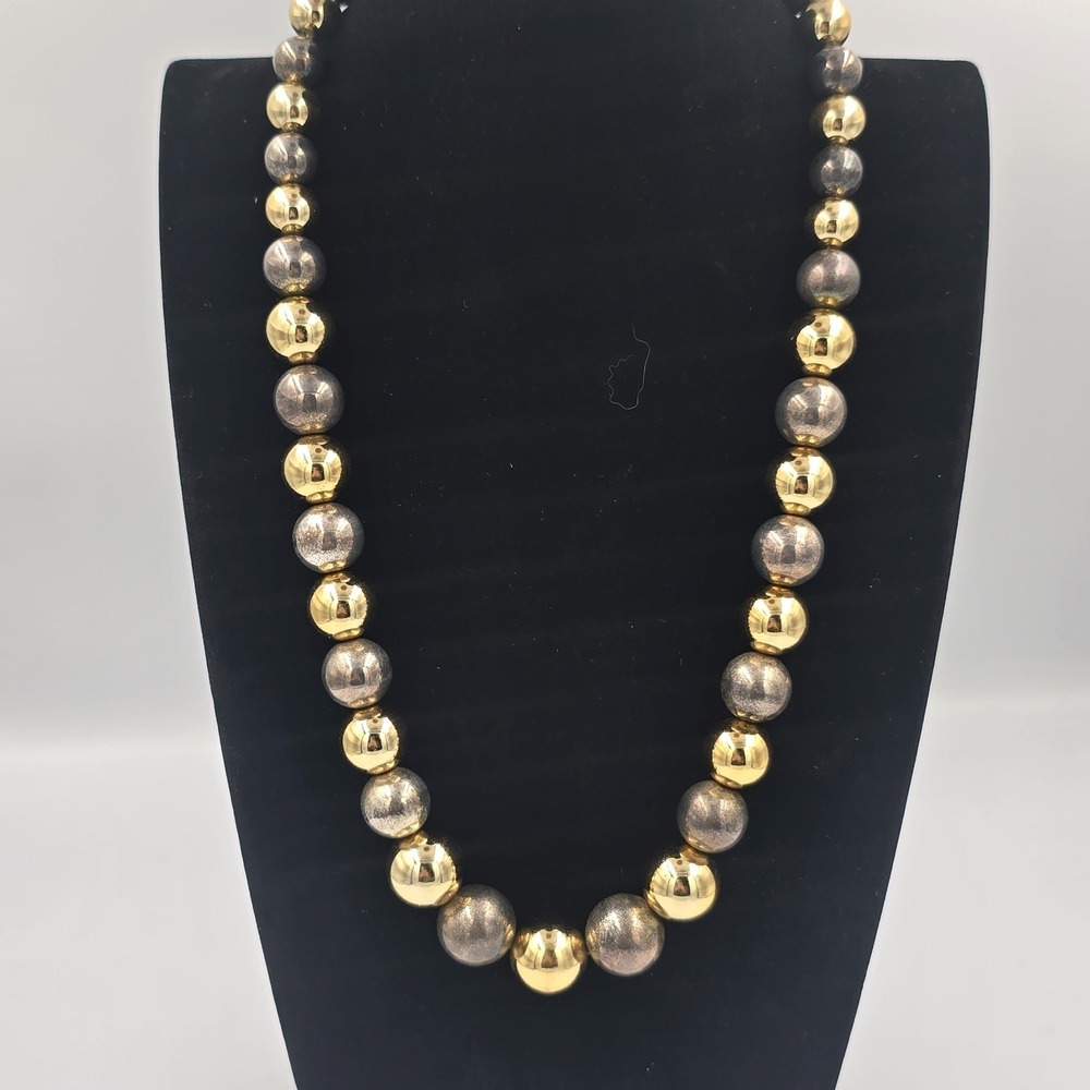 Vintage Beaded Ball Necklace Gold Tone Silver Tone Graduated - Picture 2 of 7